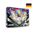 Abbildung einer original verschweißten Pokémon Arceus V Figuren-Kollektion Box mit Promo-Karte, Arceus-Figur und Boostern.