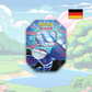 Abbildung einer original verschweißten Pokémon Azure Legenden Kyogre ex Tin mit 4 Boostern und Promo-Karte.