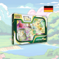Abbildung einer original verschweißten Pokémon Folipurba VSTAR Spezial-Kollektion Box mit Promokarten, Oversize-Karte, VSTAR-Marker und Boostern.