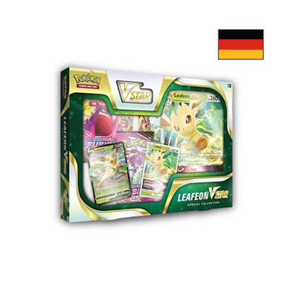 Abbildung einer original verschweißten Pokémon Folipurba VSTAR Spezial-Kollektion Box mit Promokarten, Oversize-Karte, VSTAR-Marker und Boostern.